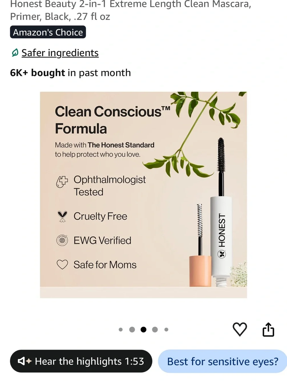 The Honest Company 2-in-1 Extreme Length Mascara + Primer — Black